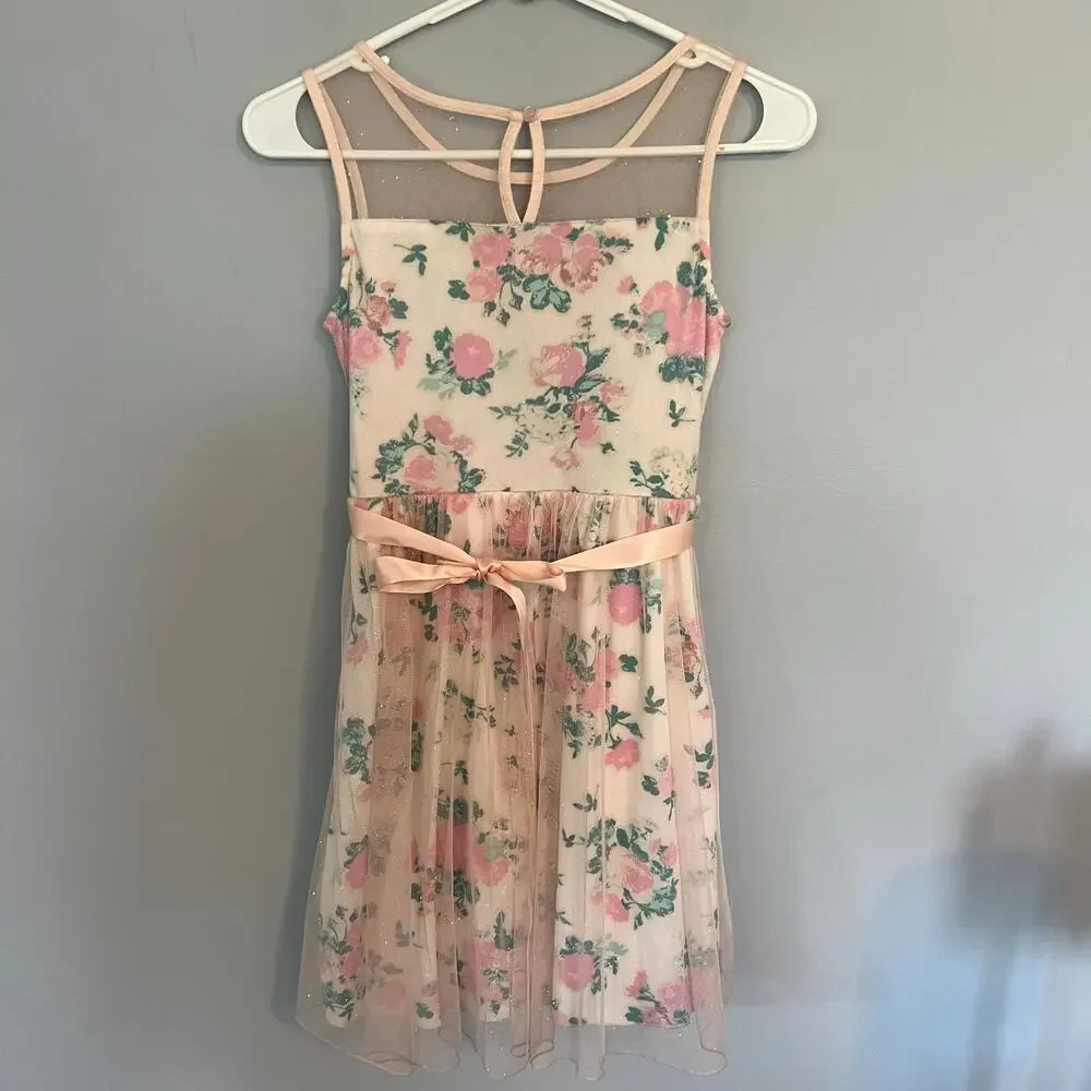 Disney Cinderella Line Girls Floral Dress w Sparkle Size 12 Peach Pink Butterfly
